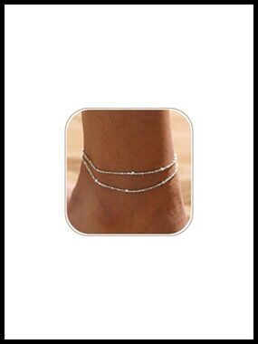 Sterling Silver Plated Anklet Set Waterproof Hypoallergenic Adjustable Layered